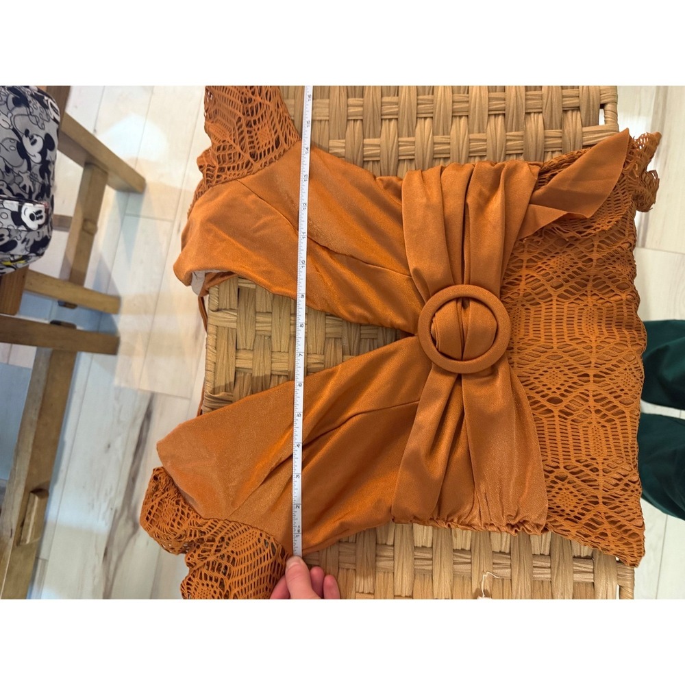PatBO X Fashionpass Lace Plunge Mini Dress Brown Rust S New Resort Vacay Luxury - Picture 7 of 9